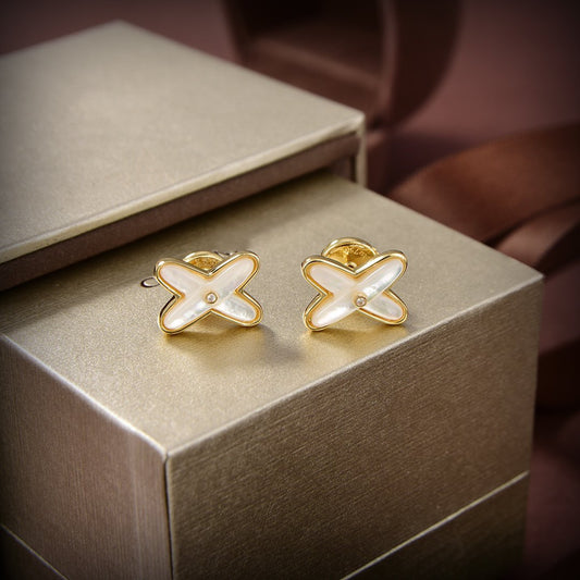 [Polaidi Jewelry]JEUX DE WHITE MOP GOLD DIAMOND EARRINGS