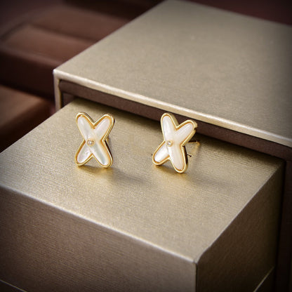 [Polaidi Jewelry]JEUX DE WHITE MOP GOLD DIAMOND EARRINGS