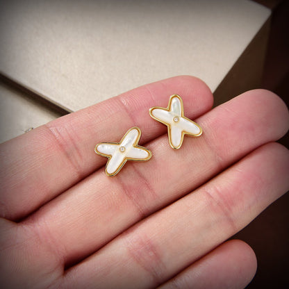 [：Polaidi Jewelry]JEUX ドゥ ホワイトマザーオブパール ゴールドダイヤモンド イヤリング