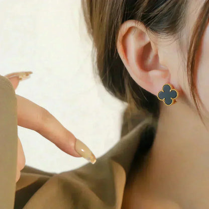 [Polaidi Jewelry]CLOVER MEDIUM 1 MOTIFS  ONYX STUD EARRINGS