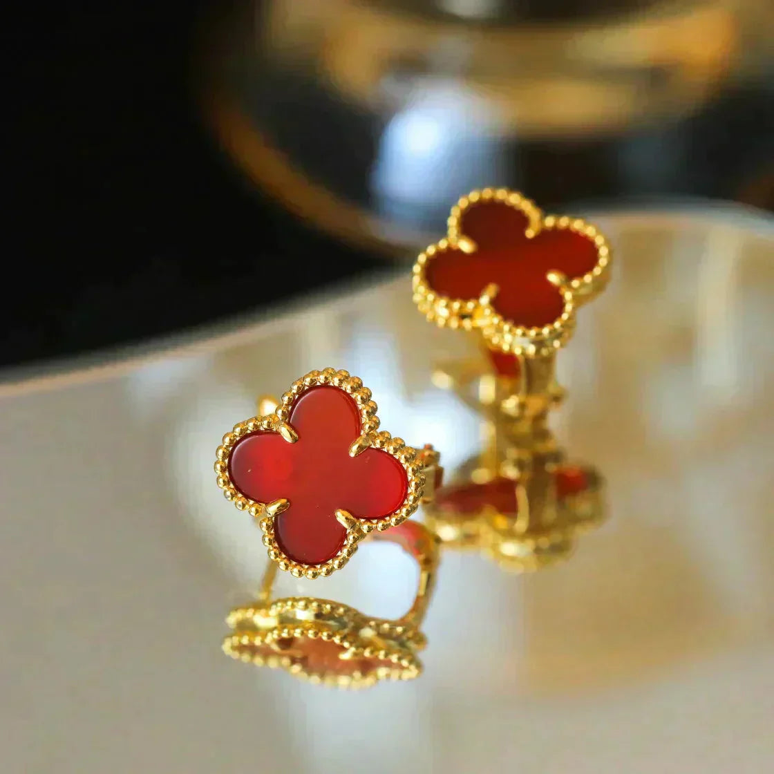 [：Polaidi Jewelry]CLOVER MEDIUM 1 MOTIFS CARNELIAN  EARRINGS