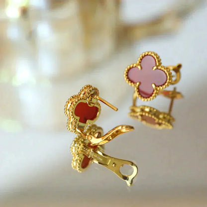 [Polaidi Jewelry]CLOVER MEDIUM 1 MOTIFS CARNELIAN  EARRINGS