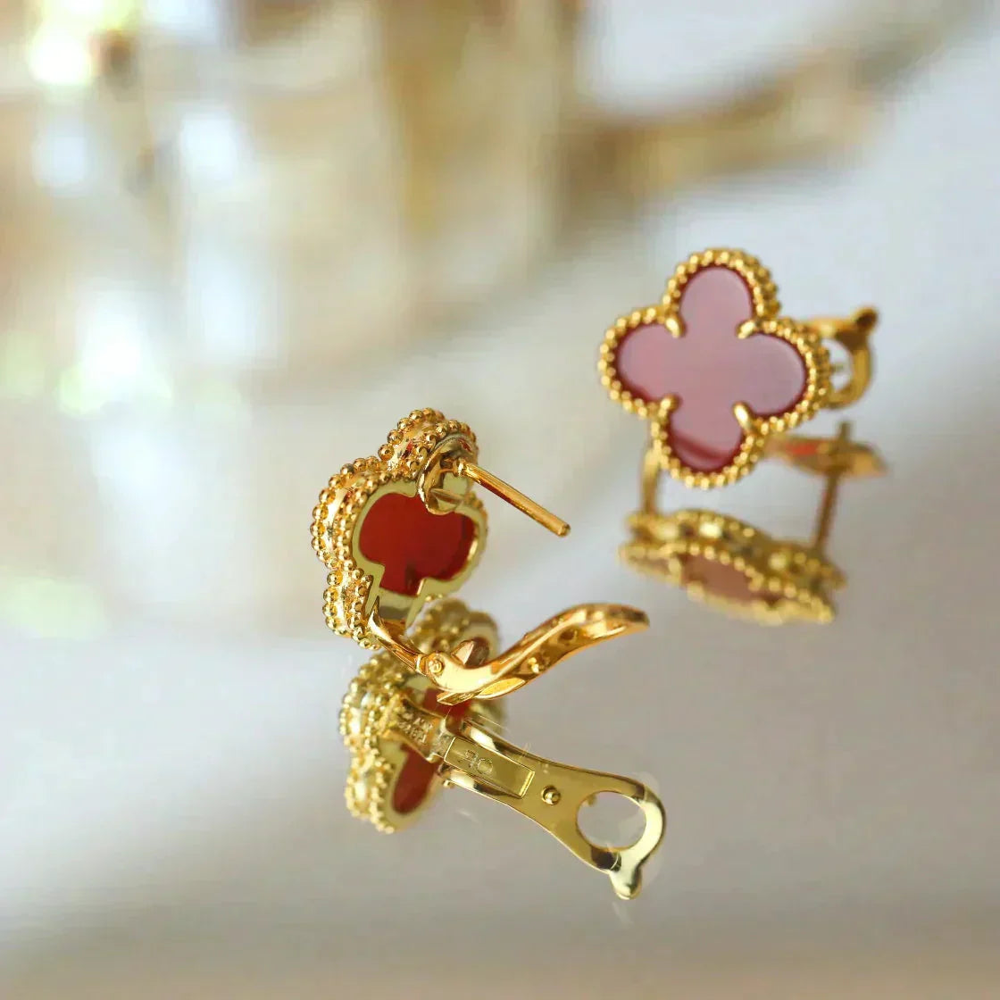 [：Polaidi Jewelry]CLOVER MEDIUM 1 MOTIFS CARNELIAN  EARRINGS
