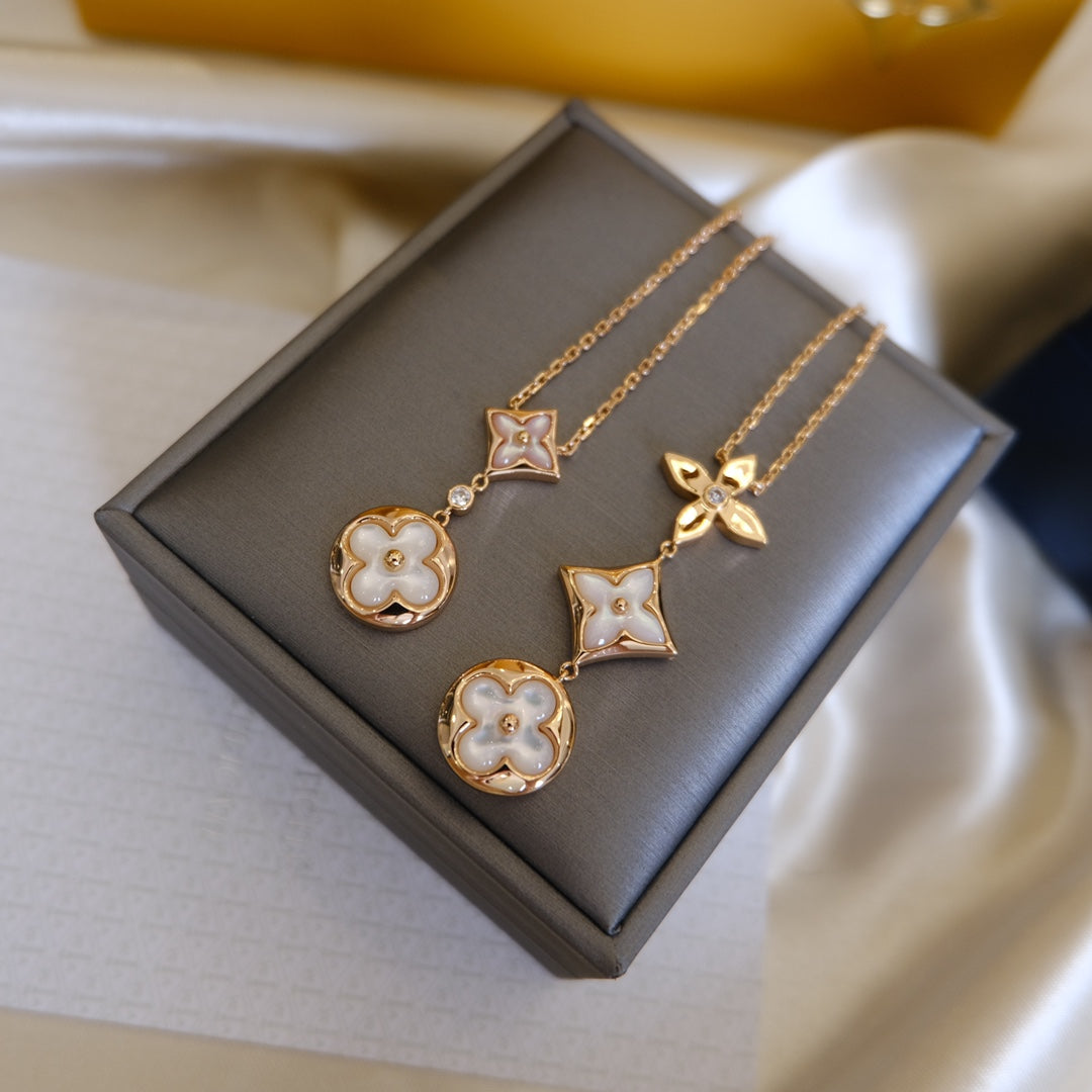 [：Polaidi Jewelry]COLOR BLOSSOM LARIAT NECKLACE PINK GOLD WHITE MOTHER PEARL AND DIAMOND