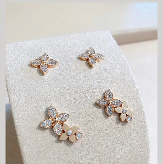 [Polaidi Jewelry]STAR BLOSSOM STUD EARRINGS PINK GOLD DIAMONDS