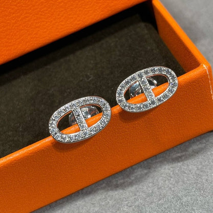 [Polaidi Jewelry]HM FULL DIAMOND PIG NOSE STUD EARRINGS