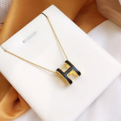 [：Polaidi Jewelry]HM CLIC ブラックエナメル ゴールドネックレス