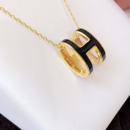 [：Polaidi Jewelry]HM CLIC ブラックエナメル ゴールドネックレス