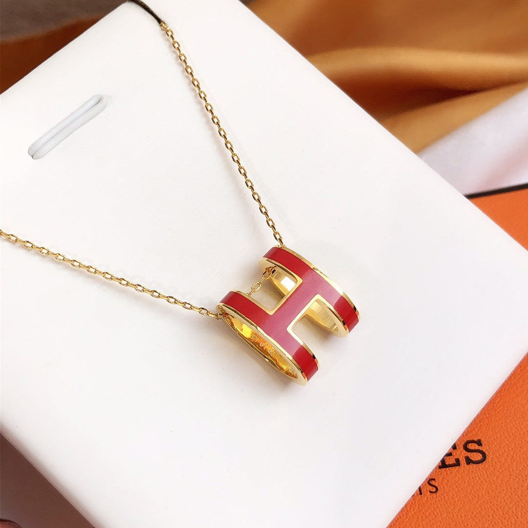[Polaidi Jewelry]HM CLIC RED ENAMEL GOLD NECKLACE