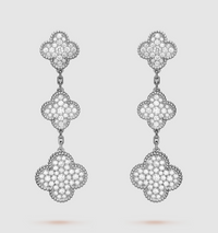 [Perlaura Jewelry ]CLOVER 3 MOTIF DIAMOND SILVER DROP EARRINGS