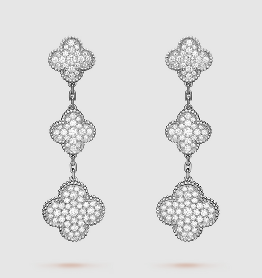 [：Polaidi Jewelry]CLOVER 3 MOTIF DIAMOND SILVER DROP EARRINGS