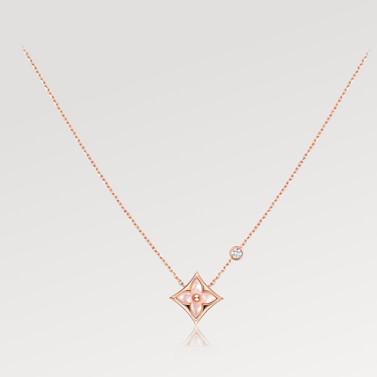 [Polaidi Jewelry]STAR PINK MOP 1 DIAMOND PINK GOLD NECKLACE