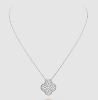 [Perlaura Jewelry ]CLOVER 25MM LARGE PENDANT DIAMOND PAVED SILVER NECKLACE