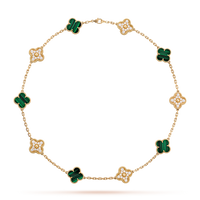 [Perlaura Jewelry ]CLOVER 10 MOTIFS MALACHITE DIAMOND NECKLACE