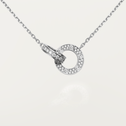 [：Polaidi Jewelry]LOVE 7.6MM ネックレス ローズゴールド＆シルバー フルダイヤモンド