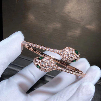 [：Polaidi]SERPENTI BRACELET PINK GOLD MALACHITE DIAMOND DOUBLE SNAKE