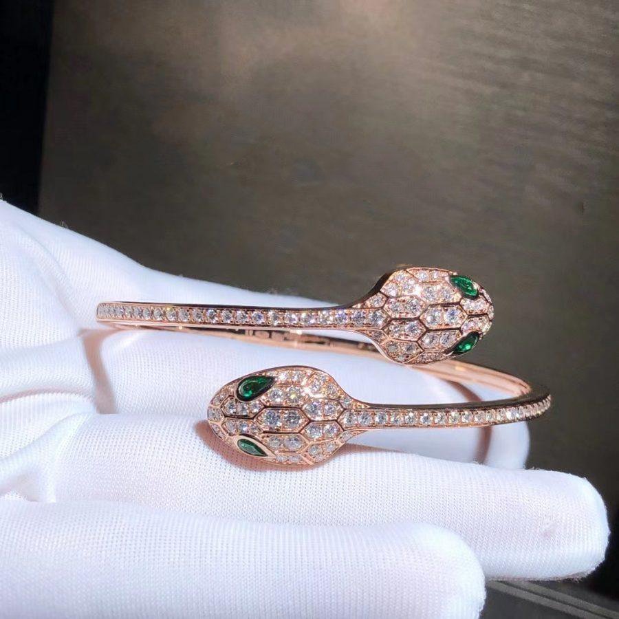 [：Polaidi]SERPENTI BRACELET PINK GOLD MALACHITE DIAMOND DOUBLE SNAKE