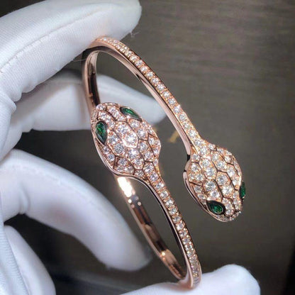 [：Polaidi]SERPENTI BRACELET PINK GOLD MALACHITE DIAMOND DOUBLE SNAKE