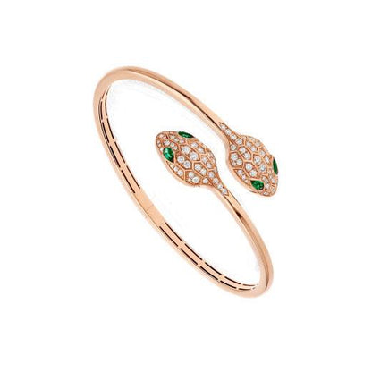 [：Polaidi]SERPENTI BRACELET PINK GOLD MALACHITE DIAMOND DOUBLE SNAKE