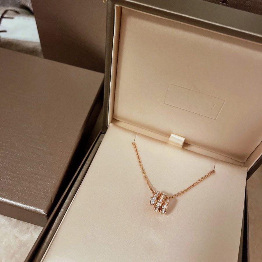 [：Polaidi]SERPENTI PINK GOLD NECKLACE DOUBLE RING DIAMOND