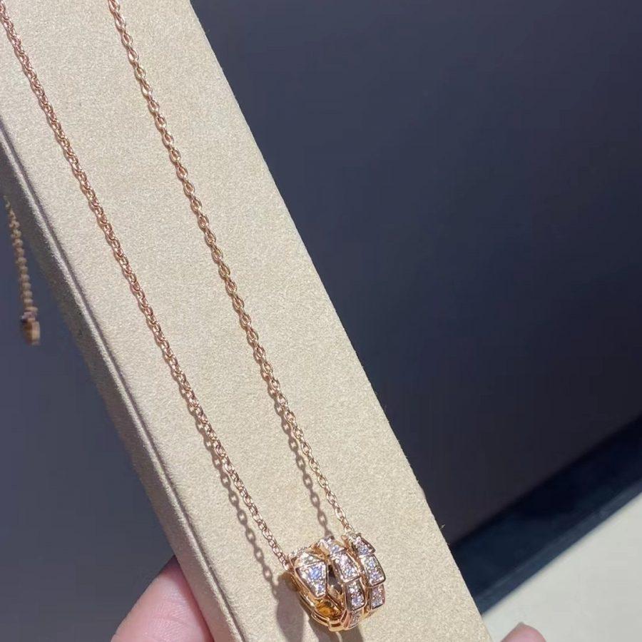 [：Polaidi]SERPENTI PINK GOLD NECKLACE DOUBLE RING DIAMOND