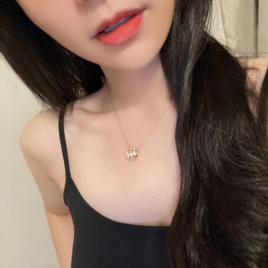 [：Polaidi]SERPENTI PINK GOLD NECKLACE DOUBLE RING DIAMOND