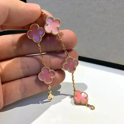 [：Polaidi Jewelry]クローバー 5 ピンクMOP ブレスレット
