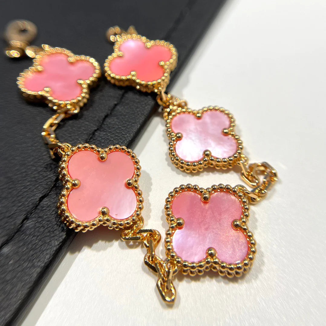 [：Polaidi Jewelry]クローバー 5 ピンクMOP ブレスレット