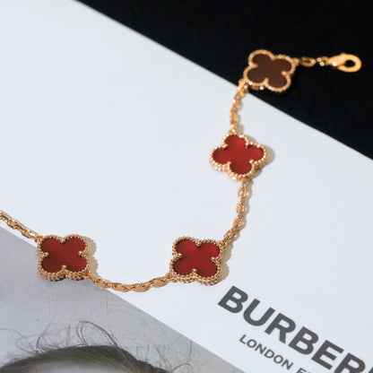 [:Polaidi Jewelry]クローバー 5モチーフ レッドアゲート ブレスレット