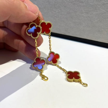 [:Polaidi Jewelry]クローバー 5モチーフ レッドアゲート ブレスレット