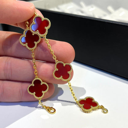 [:Polaidi Jewelry]クローバー 5モチーフ レッドアゲート ブレスレット