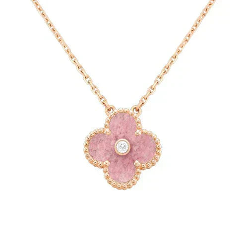 [Polaidi Jewelry]CLOVER 15MM DIAMOND RHODONITE NECKLACE