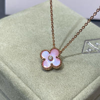 [Perlaura Jewelry ]CLOVER 15MM DIAMOND PINK MOP NECKLACE