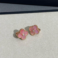[Perlaura Jewelry ]CLOVER MEDIUM 1 DIAMOND PINK EARRINGS