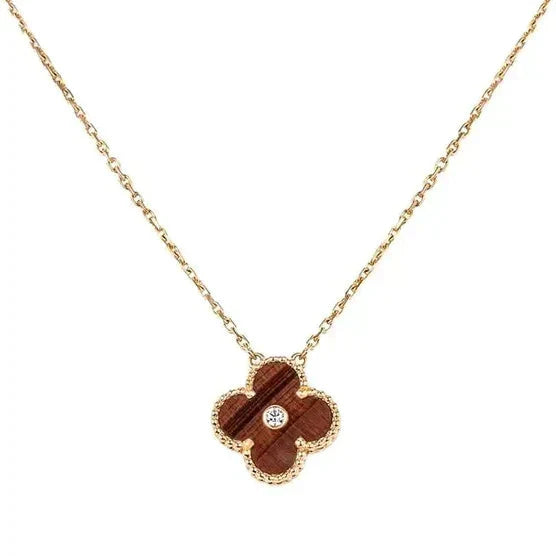 [Polaidi Jewelry]CLOVER 15MM DIAMOND AND YELLOW TIGER'S EYE AGATE necklace