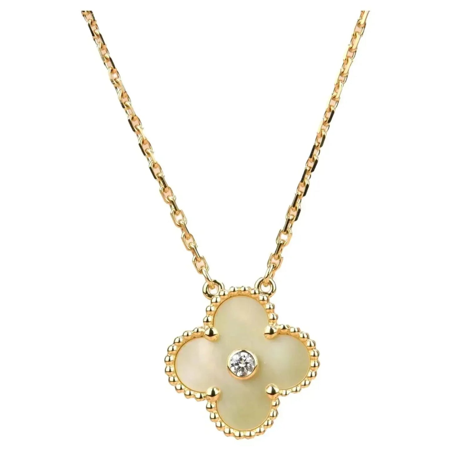 [：Polaidi Jewelry]クローバー 15MM ダイヤモンド ゴールド マザーオブパール ネックレス