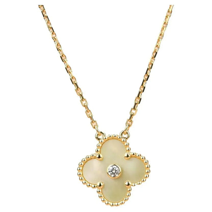 [：Polaidi Jewelry]クローバー 15MM ダイヤモンド ゴールド マザーオブパール ネックレス