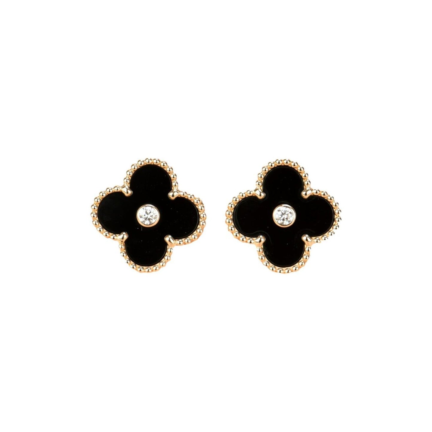 [：Polaidi Jewelry]CLOVER MEDIUM 1 MOTIFS ONYX DIAMOND EARRINGS