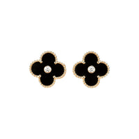 [Perlaura Jewelry ]CLOVER MEDIUM 1 MOTIFS ONYX DIAMOND EARRINGS