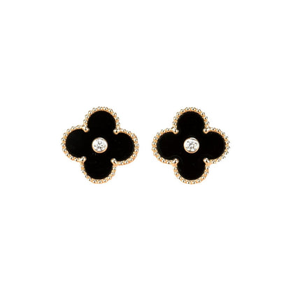 [：Polaidi Jewelry]CLOVER MEDIUM 1 MOTIFS ONYX DIAMOND EARRINGS