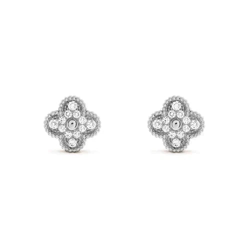 [：Polaidi Jewelry]クローバー 1モチーフ ダイヤモンド スタッドピアス シルバー
