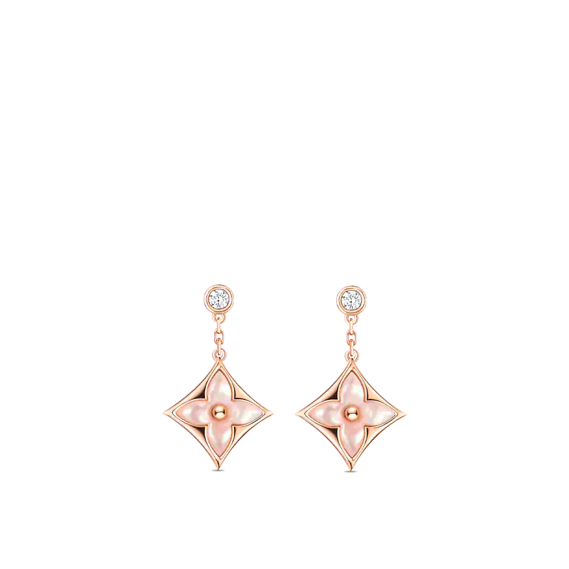 [Polaidi Jewelry]DOUBLE STAR PINK GOLD MOP DROP EARRINGS
