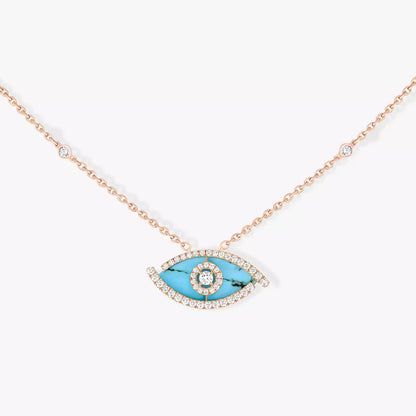 [Polaidi Jewelry]Lucky Eye Diamond Necklace in Rose Gold and Turquoise