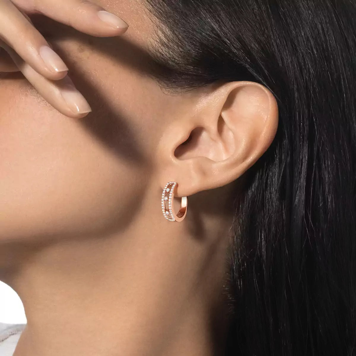 [Polaidi Jewelry]Diamond Pave_ Hoop Earrings Move