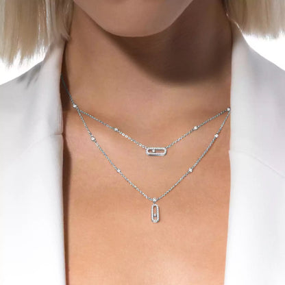 [Polaidi Jewelry]2 Rows Rose Gold Diamond Pave_ Necklace Move Uno