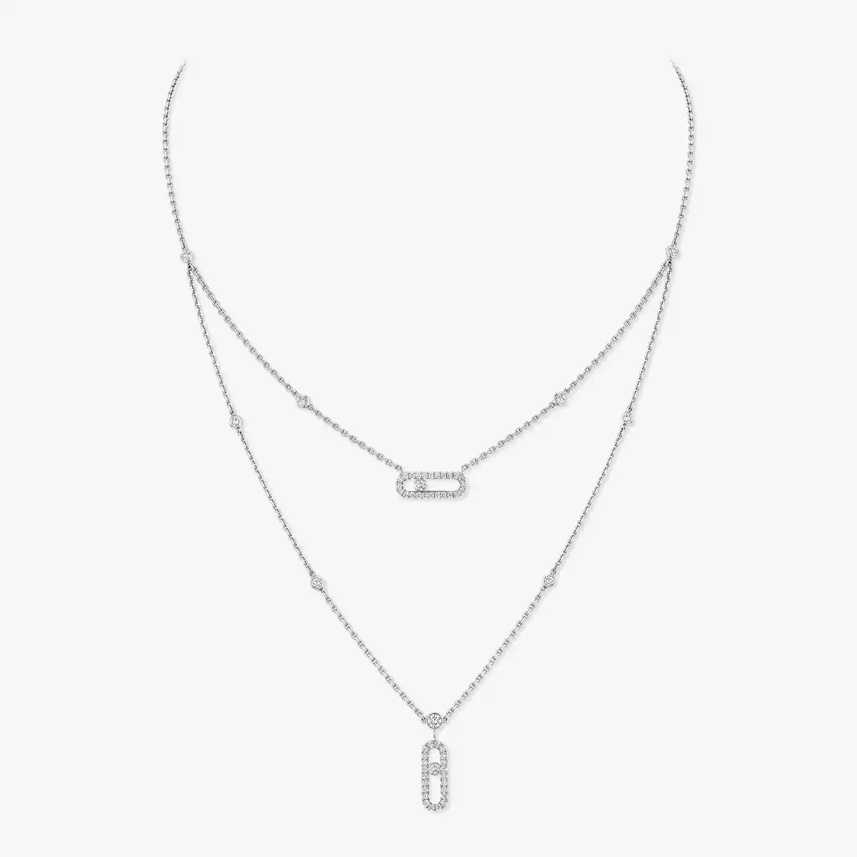 [Polaidi Jewelry]2 Rows Rose Gold Diamond Pave_ Necklace Move Uno