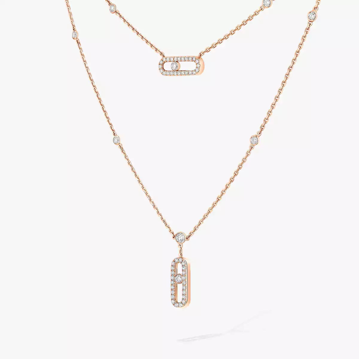[Polaidi Jewelry]2 Rows Rose Gold Diamond Pave_ Necklace Move Uno