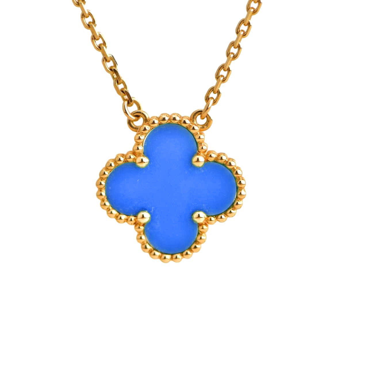 [：Polaidi Jewelry]クローバー 15MM ブルーアゲートネックレス