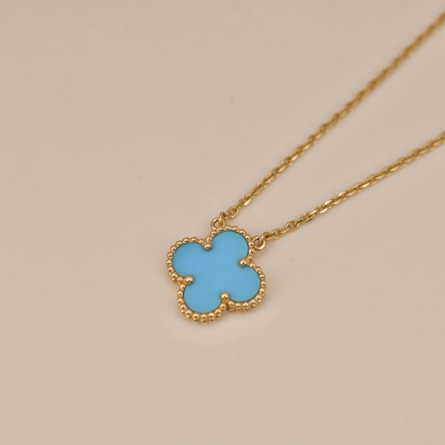[：Polaidi Jewelry]クローバー 15mm ヴィンテージ ターコイズ ネックレス