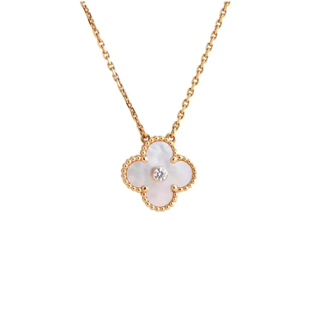 [：Polaidi Jewelry]クローバー 15MM ダイヤモンド ホワイトフリティラリア ネックレス